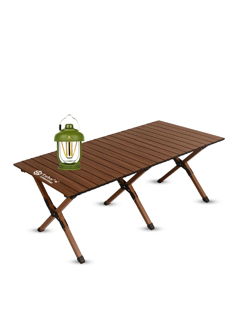 Toby's Tobyâ€™S Foldable Wooden Camping Table With Portable Retro Led Camping Light  Durable, Stylish, Rechargeable, Multi-Functional Combo For Outdoor Adventures And Indoor Use - Image 1