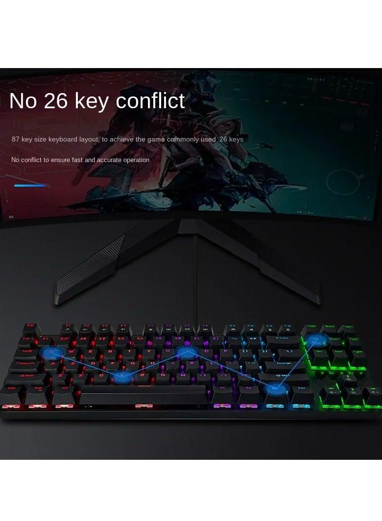 Mechanical Rainbow Gaming Keyboard , 87-Key  backlighting True Mechanical ,USB to Type-C Cable , Gaming buttons rated at up to 50 million-clicks - black  - Image 2