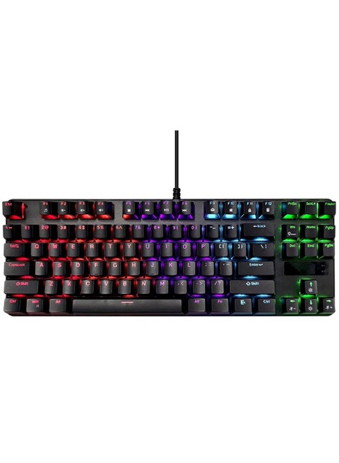 Mechanical Rainbow Gaming Keyboard , 87-Key  backlighting True Mechanical ,USB to Type-C Cable , Gaming buttons rated at up to 50 million-clicks - black