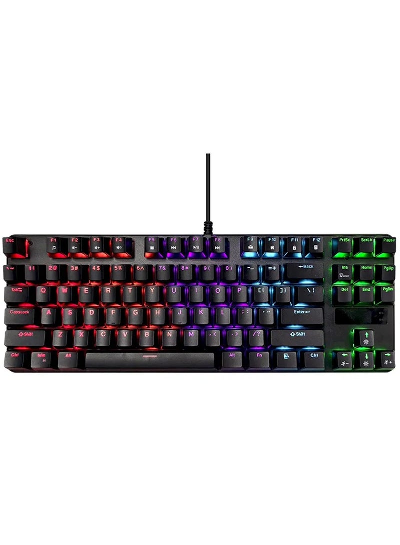 Mechanical Rainbow Gaming Keyboard , 87-Key  backlighting True Mechanical ,USB to Type-C Cable , Gaming buttons rated at up to 50 million-clicks - black  - Image 1