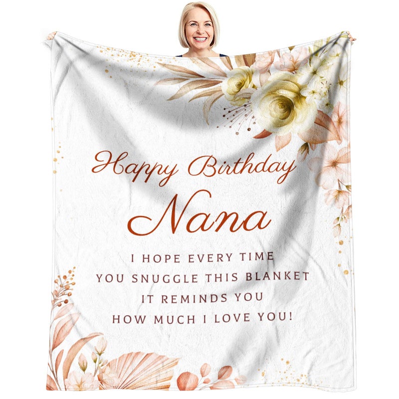 Jnufoju Jnufoju Nana Birthday Gifts from Grandkids Throw Blankets 60"" x 50""  Happy Birthday Nana Gifts  Birthday Gifts for Nana from Grandson Granddaughter  Nana Gifts for Birthday from Grandchildren  - Image 1