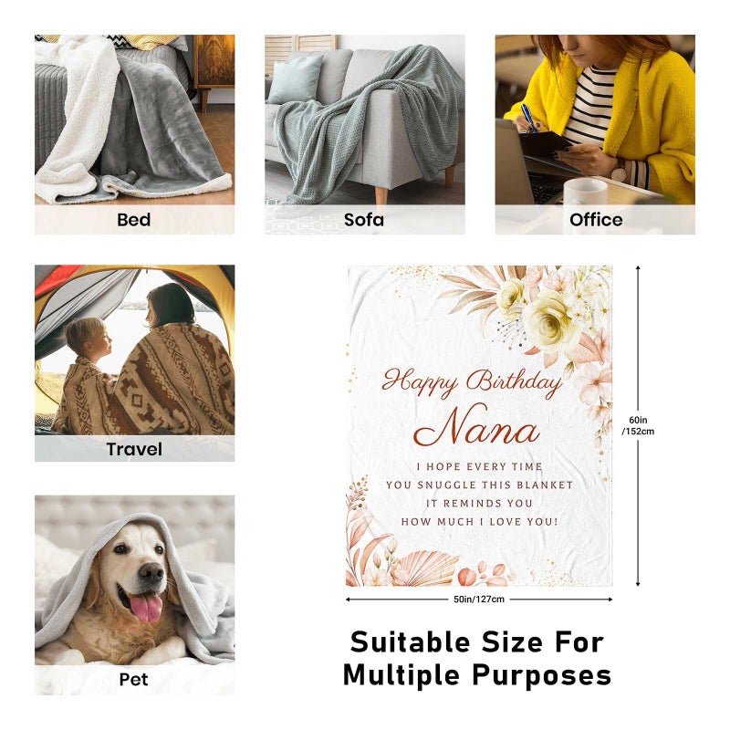 Jnufoju Jnufoju Nana Birthday Gifts from Grandkids Throw Blankets 60"" x 50""  Happy Birthday Nana Gifts  Birthday Gifts for Nana from Grandson Granddaughter  Nana Gifts for Birthday from Grandchildren  - Image 5
