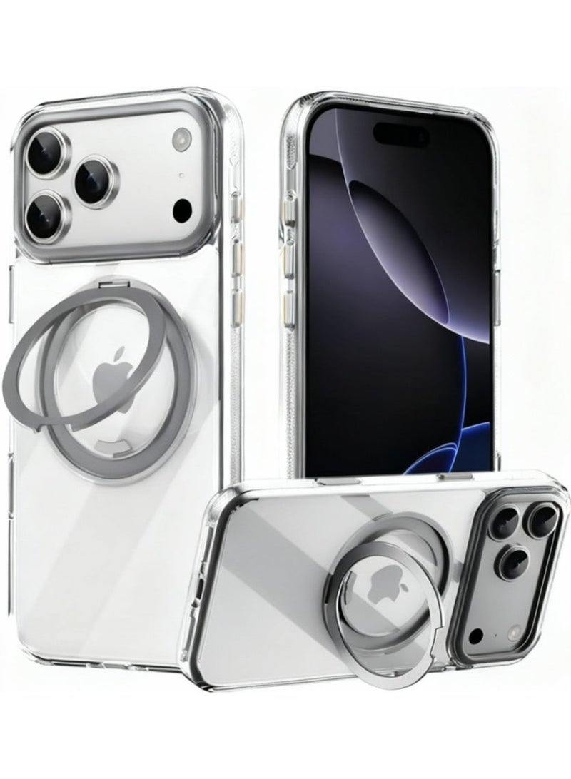iPhone 17 Pro Max Magnetic MagSafe Case,Anti-Yellowing, Drop-Proof Transparent Case with Metal Rotatable Kickstand and Metal Buttons - Image 1