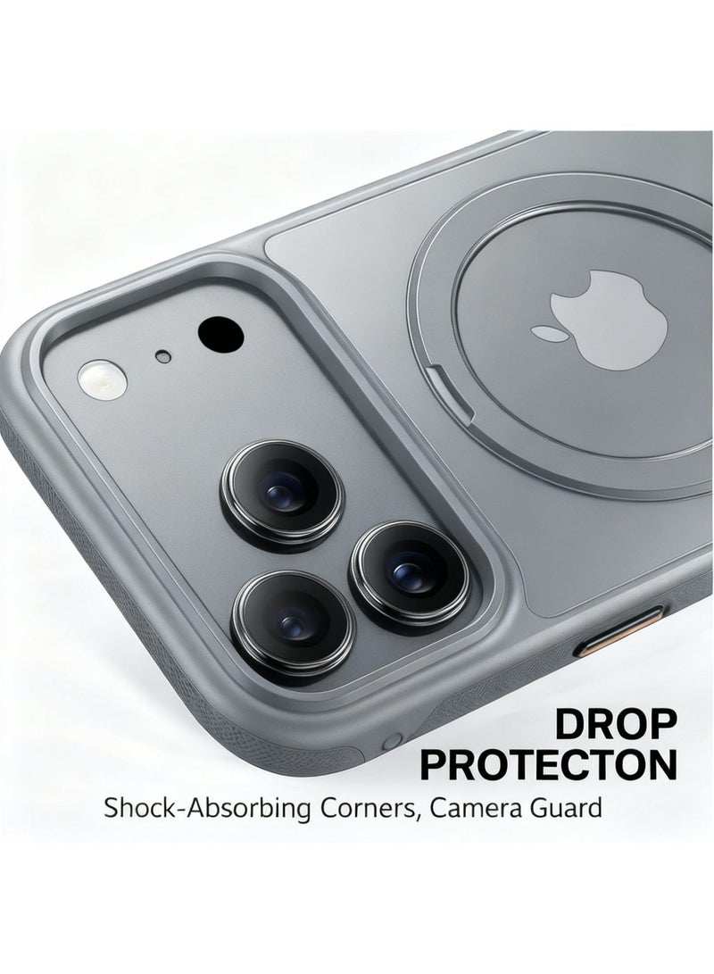 iPhone 17 Pro Max Magnetic MagSafe Case,Anti-Yellowing, Drop-Proof Transparent Case with Metal Rotatable Kickstand and Metal Buttons - Image 3