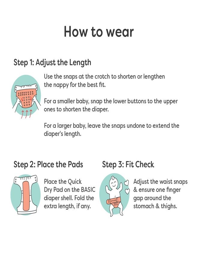 Superbottoms Basic Leakage-proof advanced cloth diapers for babies, High Absorbent 100% cotton 2 reusable diaper and 2 insert pad Combo Pack washable cloth diaper 3M -3Years Adjustable, Reduces Rash - Image 5