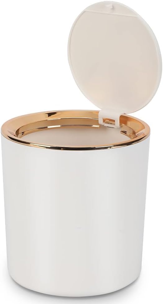 Soko Cute Portable Mini Trash Can, Small One-Key Press Plastic Fancy Press-Top Desktop Dustbin Waste/Garbage Disposal For Home, Office, Bathroom, Bedroom, Kitchen, Work, Study Table - Luxebin (White) - Image 1