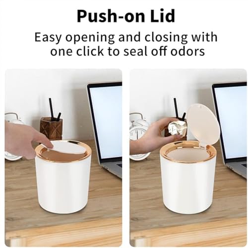 Soko Cute Portable Mini Trash Can, Small One-Key Press Plastic Fancy Press-Top Desktop Dustbin Waste/Garbage Disposal For Home, Office, Bathroom, Bedroom, Kitchen, Work, Study Table - Luxebin (White) - Image 5