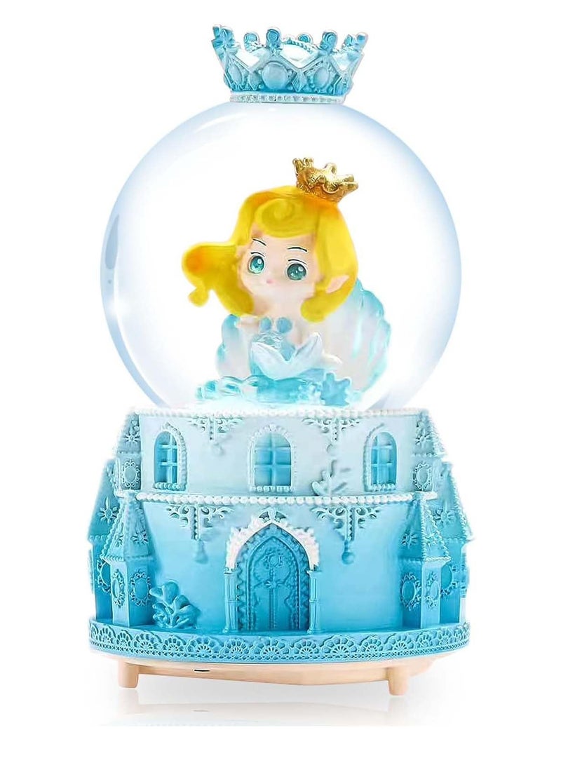 SYOSI Snow Globe 3.15 Inch Automatic Snowflakes with LED Luminous Lights Music Mermaid Princess Crystal Ball Castle Table Decoration Ornament Birthday Gifts for Girls - Image 1