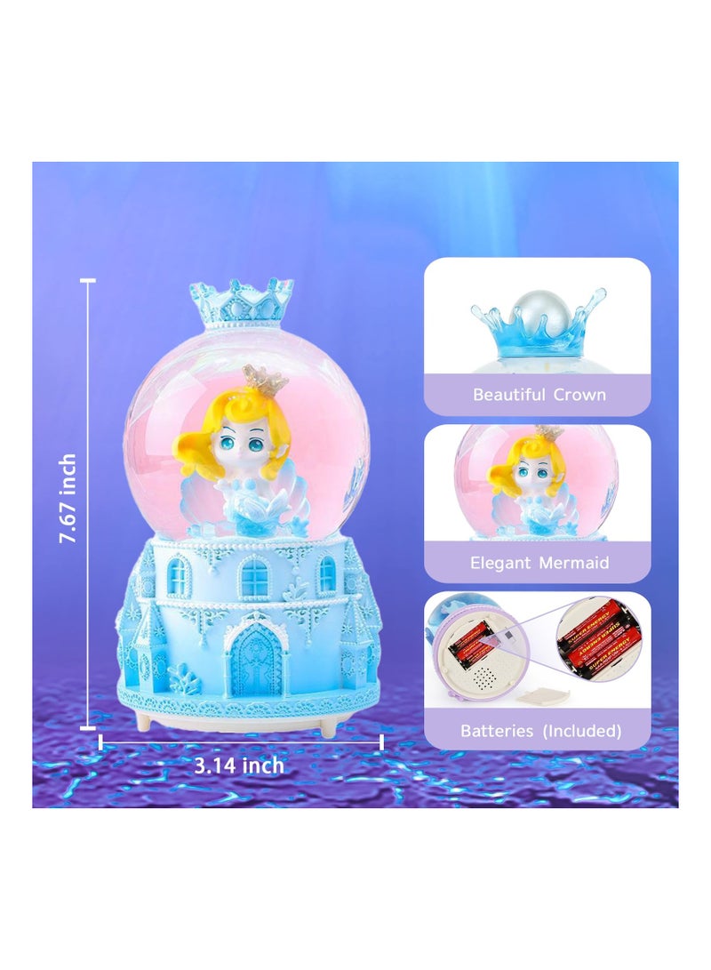 SYOSI Snow Globe 3.15 Inch Automatic Snowflakes with LED Luminous Lights Music Mermaid Princess Crystal Ball Castle Table Decoration Ornament Birthday Gifts for Girls - Image 2