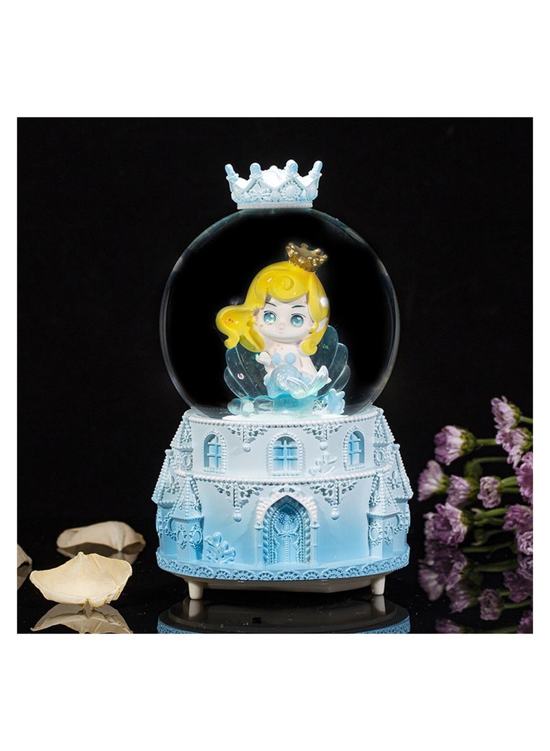 SYOSI Snow Globe 3.15 Inch Automatic Snowflakes with LED Luminous Lights Music Mermaid Princess Crystal Ball Castle Table Decoration Ornament Birthday Gifts for Girls - Image 3
