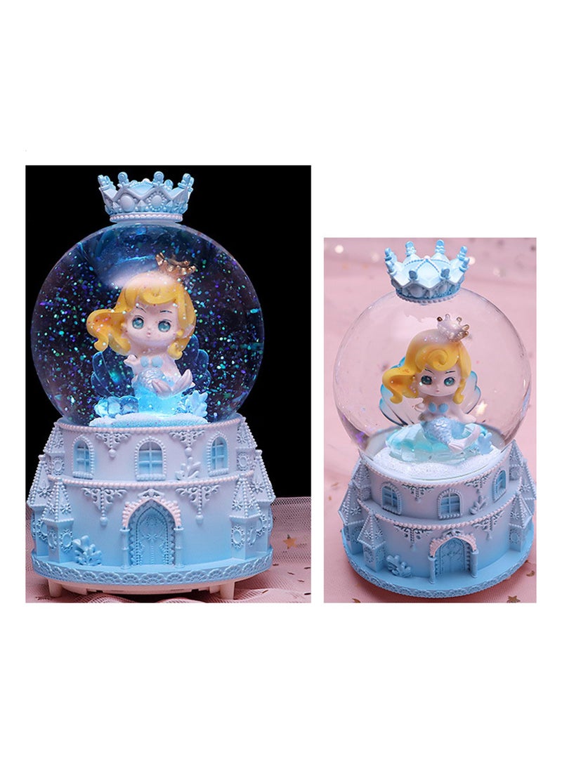 SYOSI Snow Globe 3.15 Inch Automatic Snowflakes with LED Luminous Lights Music Mermaid Princess Crystal Ball Castle Table Decoration Ornament Birthday Gifts for Girls - Image 4