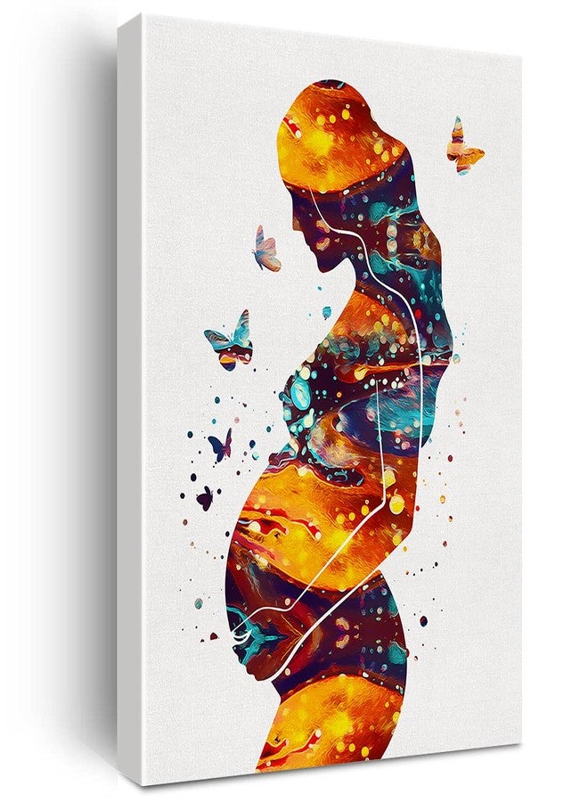 Nvhai Pregnancy Art Canvas Painting Pregnant Woman With Child Prints Medical Art for Home Living Room Wall Decor Framed Obstetrics Artwork (12x15 Inch) - Image 1