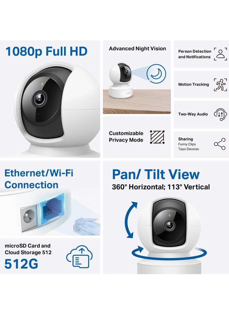 Tp-link Tl - Tapo C202 1080P Wi Fi/Ethernet Camera Indoor Surveillance Camera with Person Detection Two-Way Audio Compatible with Alexa and Google Assistant for Baby/Pets - Image 1