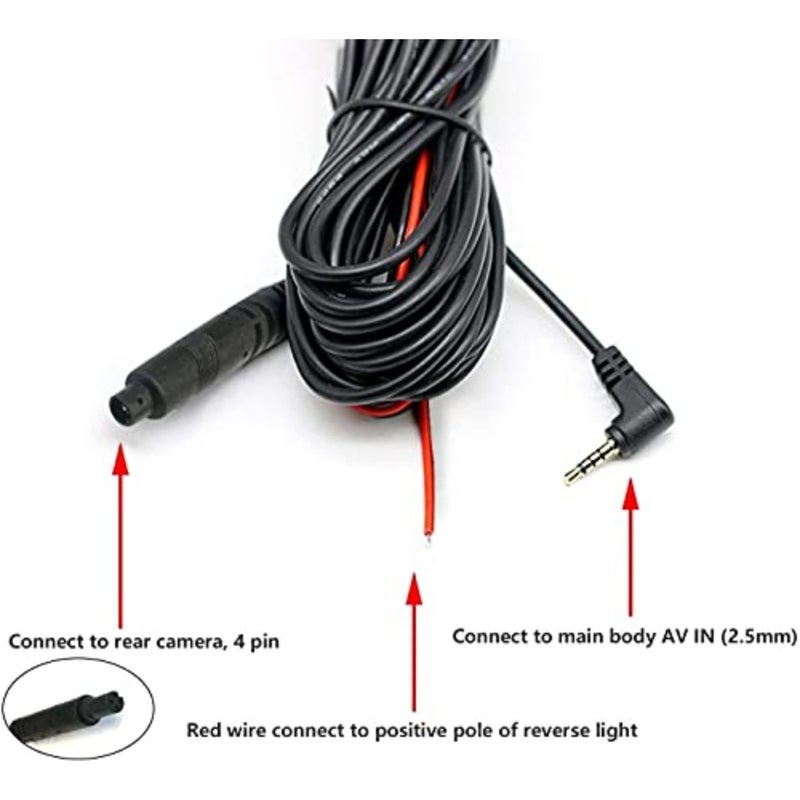 33Feet rear camera replacement cable for small cars: durable black PVC material, flexible installation, extended length for easy routing - Image 2