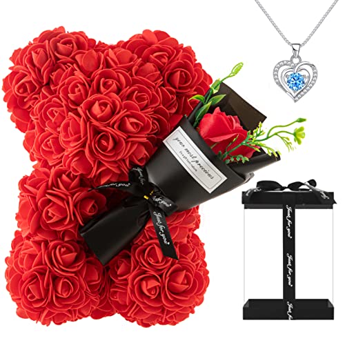 hodipea Rose Bear Gifts for Women-Best Gift for Valentine's Day,Mother's Day,Christmas,Birthday,Handmade Artificial Rose Teddy Bear Gifts for Girlfriend,Mom, and Daughters,Surprise Clear Gift Box - Image 1