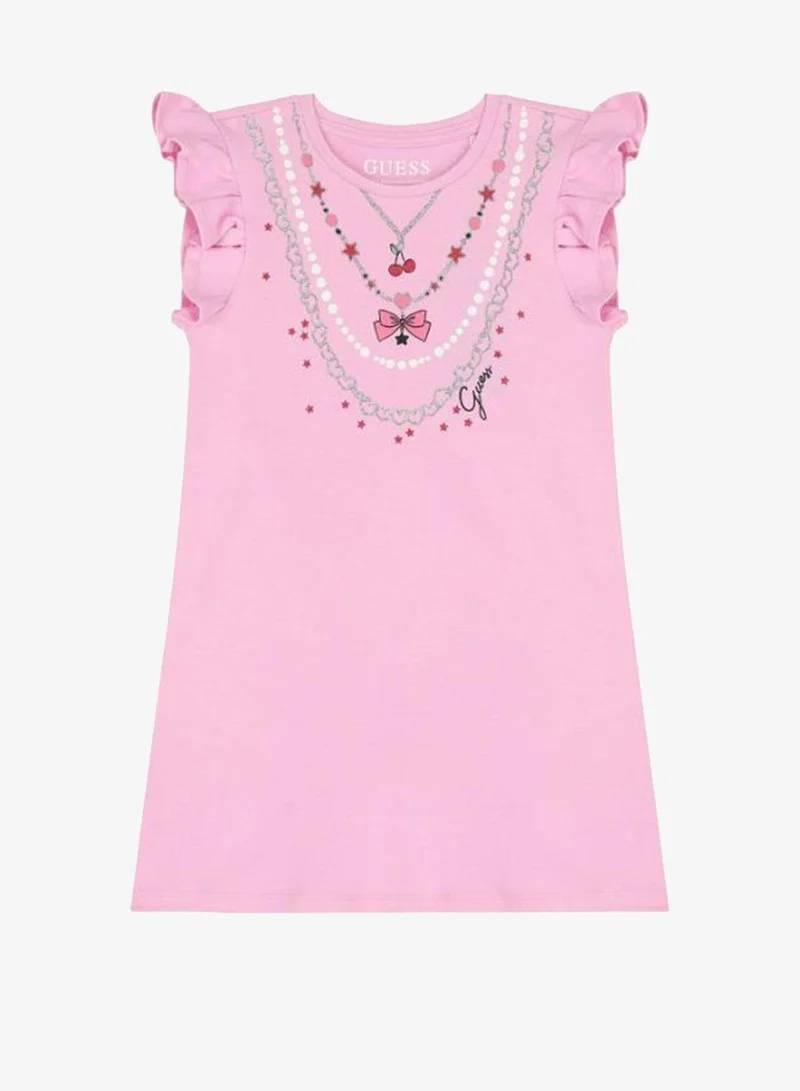 جس فستان قصير بأكمام قصيرة وكشكش للأطفال الرضع