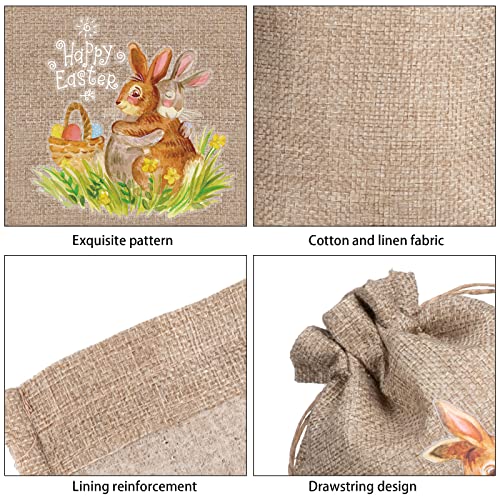 Whaline 24 Pcs Easter Burlap Gift Bag Linen Jute Drawstring Bag 5.9 x 7.9 Inch Bunny Rabbit Egg Gift Pouch Bags Rustic Treat Candy Bags for Party Favor DIY Craft - Image 3