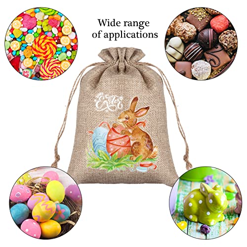 Whaline 24 Pcs Easter Burlap Gift Bag Linen Jute Drawstring Bag 5.9 x 7.9 Inch Bunny Rabbit Egg Gift Pouch Bags Rustic Treat Candy Bags for Party Favor DIY Craft - Image 4
