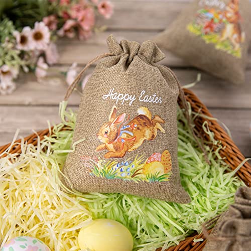 Whaline 24 Pcs Easter Burlap Gift Bag Linen Jute Drawstring Bag 5.9 x 7.9 Inch Bunny Rabbit Egg Gift Pouch Bags Rustic Treat Candy Bags for Party Favor DIY Craft - Image 5