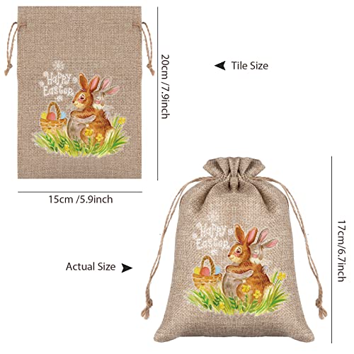 Whaline 24 Pcs Easter Burlap Gift Bag Linen Jute Drawstring Bag 5.9 x 7.9 Inch Bunny Rabbit Egg Gift Pouch Bags Rustic Treat Candy Bags for Party Favor DIY Craft - Image 2