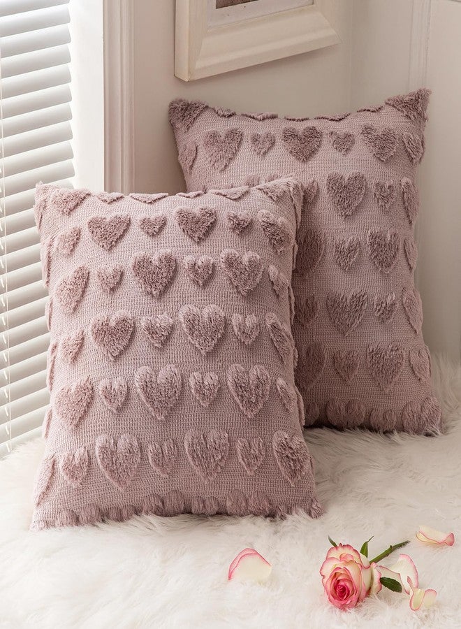 MIULEE Set of 2 Blush Pink Mothers Day Valentines Pillow Covers Heart Love Decorative Cute Throw Pillows 18x18 Inch Soft Plush Faux Wool Farmhouse for Spring Sofa Livingroom Bed - Image 1