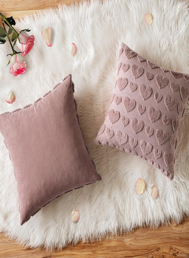 MIULEE Set of 2 Blush Pink Mothers Day Valentines Pillow Covers Heart Love Decorative Cute Throw Pillows 18x18 Inch Soft Plush Faux Wool Farmhouse for Spring Sofa Livingroom Bed - Image 4