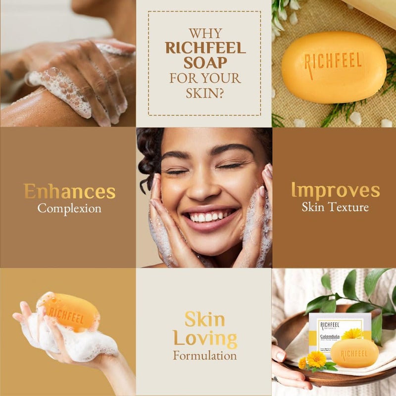 Richfeel Calendula Anti Acne Soap  Power of Soothing Calendula Extracts  For skin prone to Acne  Blemishes  Physician Formulated  Helps Calm  Replenish Skin  75 g Pack of 6 - Image 5