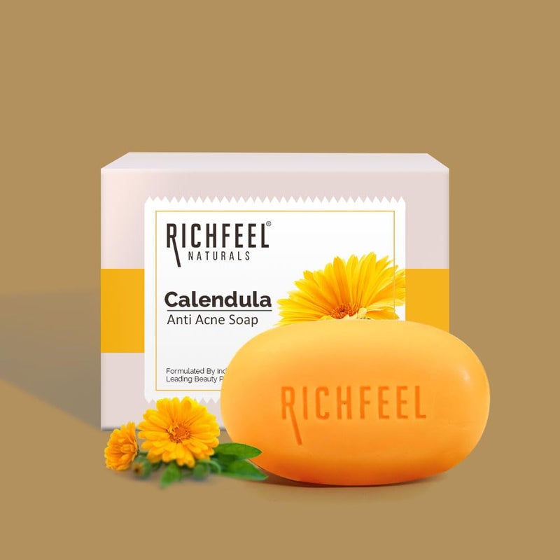 Richfeel Calendula Anti Acne Soap  Power of Soothing Calendula Extracts  For skin prone to Acne  Blemishes  Physician Formulated  Helps Calm  Replenish Skin  75 g Pack of 6 - Image 2