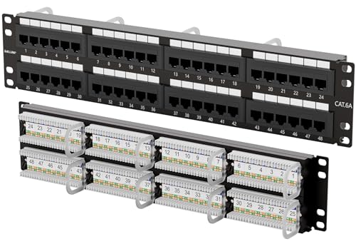 Iwillink 10Gbps Cat6A Patch Panel 48 Port, Network Patch Panel UTP 19-Inch, Wallmount or Rackmount 2U RJ45 Patch Panel Punch Down Block for Cat6A, Cat6, Cat5e Cat5 Cabling - Image 1
