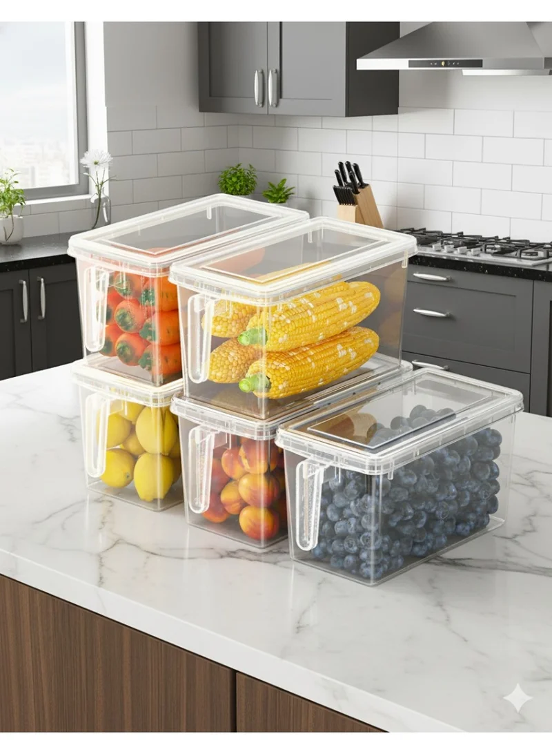 YAH Creation 5 Pcs/Set YAH Durable Food Storage - Pantry Organizer with Lids - Kitchen Containers – 4 Liter Stackable with Handles - Fridge Organizer, Freezer & Dishwasher Safe, For Food, Fruit, vegetables, Dry Storag . Fridge organizer