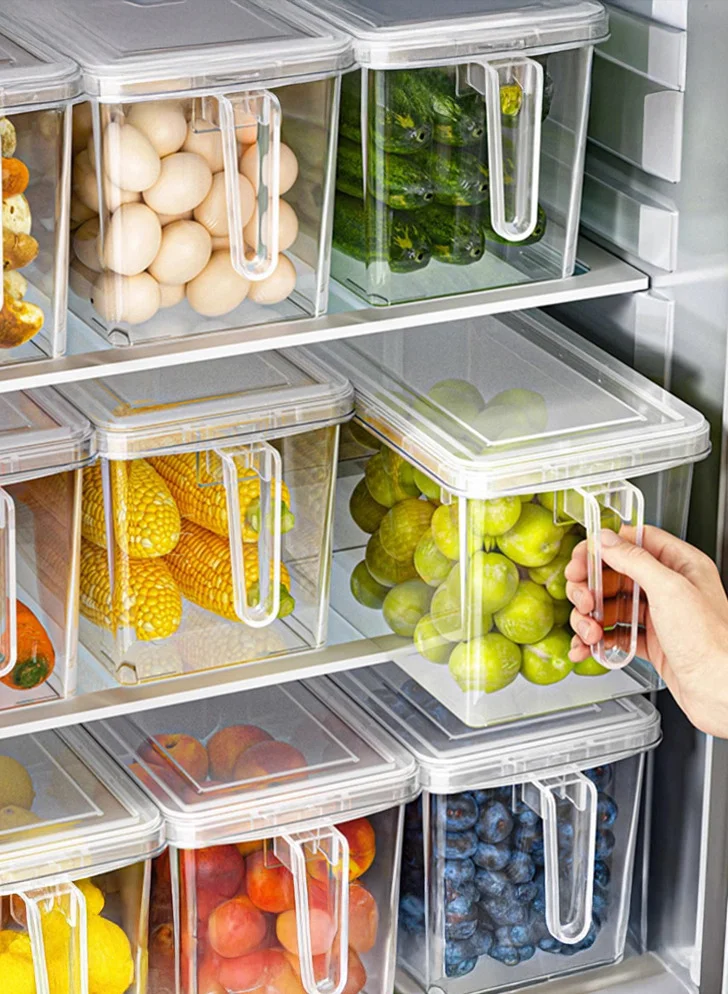 YAH Creation 5 Pcs/Set YAH Durable Food Storage - Pantry Organizer with Lids - Kitchen Containers – 4 Liter Stackable with Handles - Fridge Organizer, Freezer & Dishwasher Safe, For Food, Fruit, vegetables, Dry Storag . Fridge organizer
