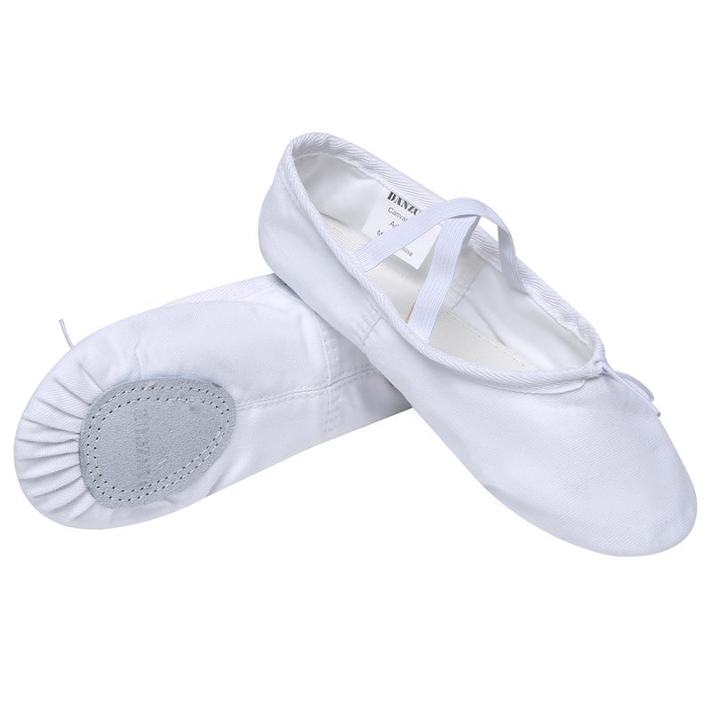Danzcue Adult Canvas Split Sole Ballet Slippers Ballet Shoes for Women Dance Shoes, White, 9M - Image 1