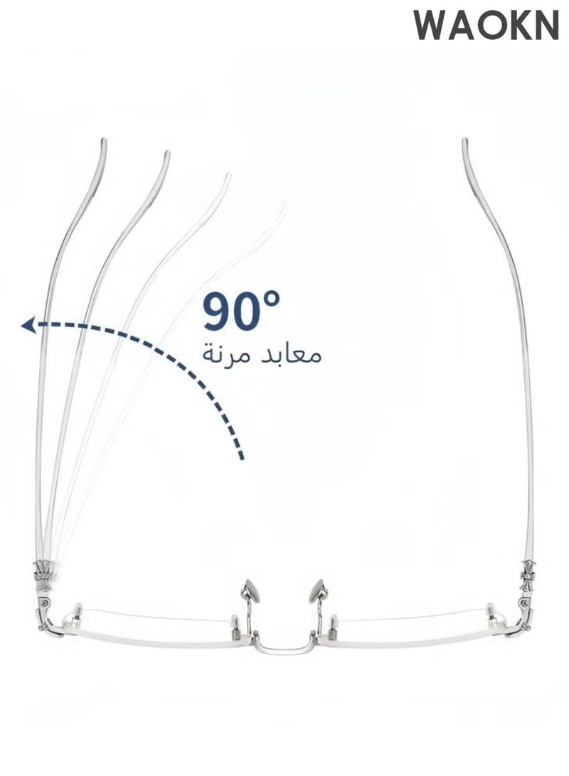 دبليو أيه أو كي أن نظارات قراءة بدون إطار، نظارات قراءة بدون إطار مضادة للزرقاء للرجال والنساء، مساعدة في القراءة، مساعدة بصرية في مكان العمل، نظارات مضادة للتعب بقوة لكبار السن، نظارات معدنية خفيفة الوزن للغاية بدون إطار، لا تتشوه بسهولة، فضية. - Image 2