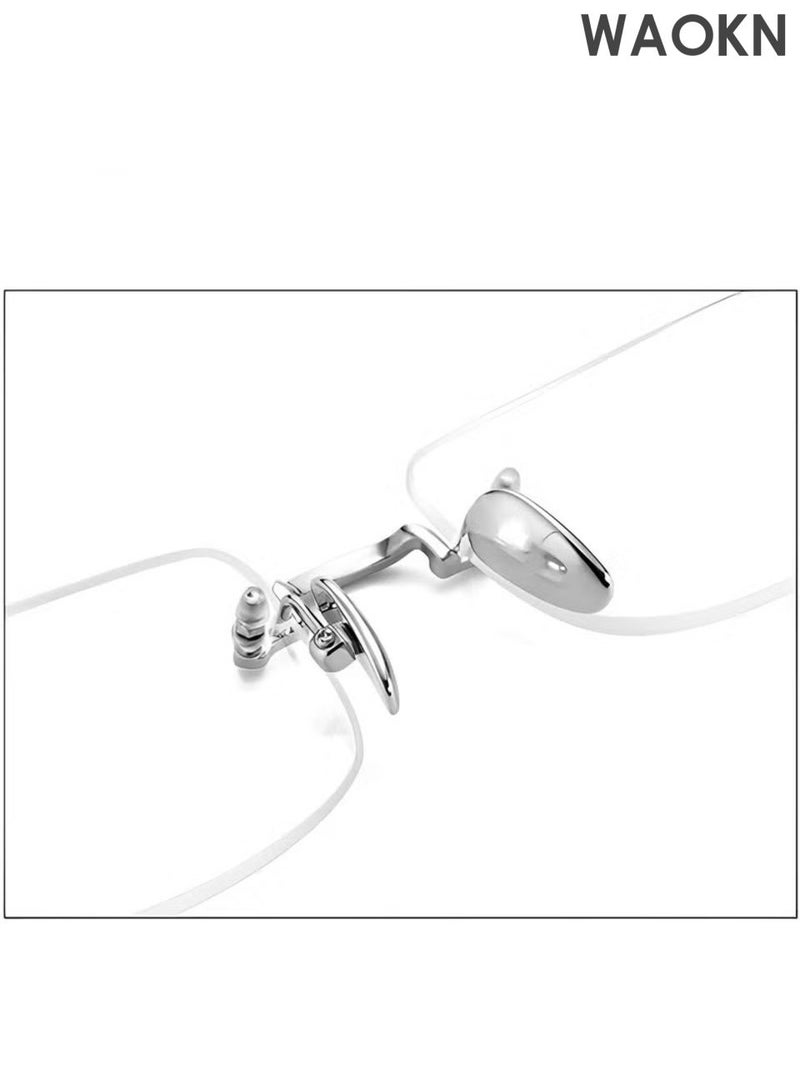 دبليو أيه أو كي أن نظارات قراءة بدون إطار، نظارات قراءة بدون إطار مضادة للزرقاء للرجال والنساء، مساعدة في القراءة، مساعدة بصرية في مكان العمل، نظارات مضادة للتعب بقوة لكبار السن، نظارات معدنية خفيفة الوزن للغاية بدون إطار، لا تتشوه بسهولة، فضية. - Image 3