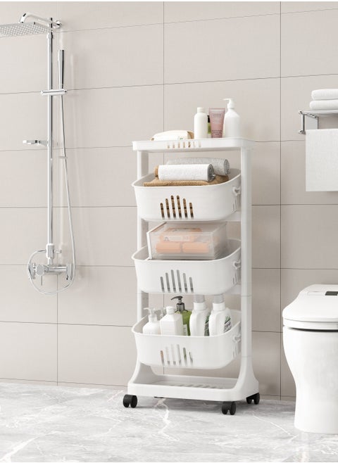 3-layer multi-use plastic basket with wheels, white