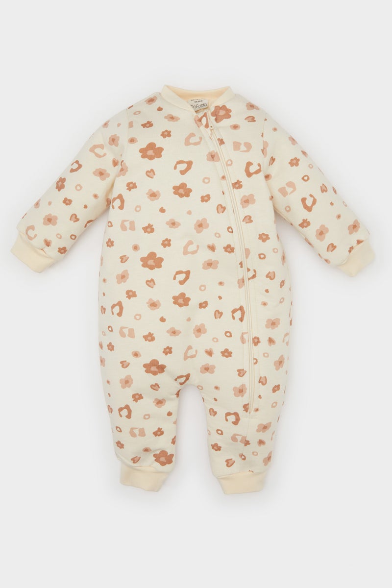 DeFacto Beige BabyGirl Baby Girl Newborn Leopard Cotton Jumpsuit Casual - Image 1