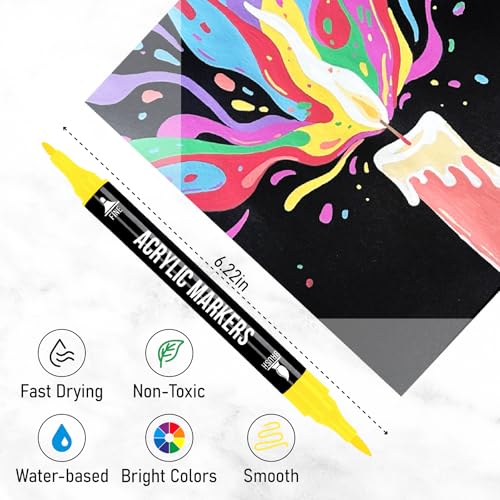 Pagather 120 Colors Acrylic Paint Markers, Dual Tip Fine and Brush Tips Pens Contain 24 Metallic Color for Stone, Wood, Calligraphy, Canvas, Ceramic, Metal, Glass, Rock Painting, DIY Crafts Art Supplies Kit - Image 5