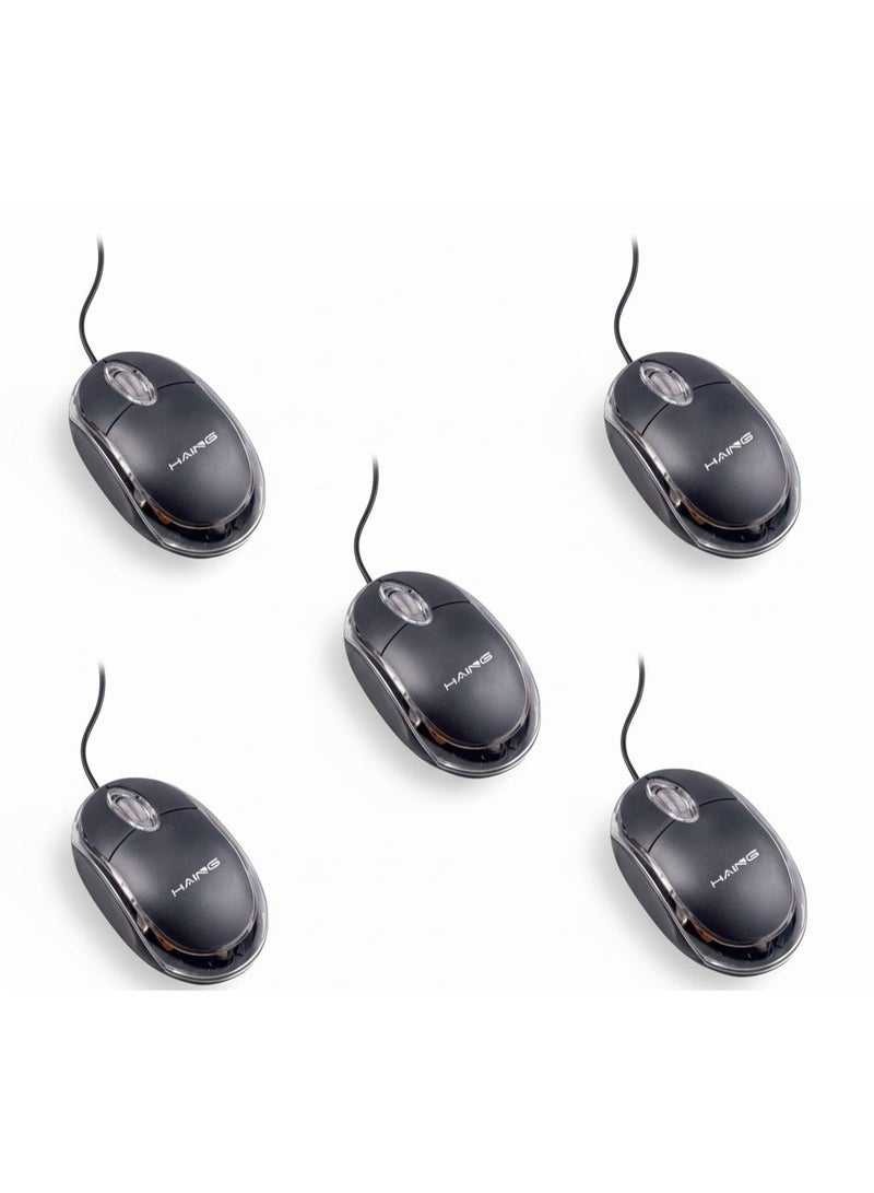 Haing 5 pcs of Mini USB Wired Optical 3D 1200 DPI Mouse combo For PC Laptop Desktop Scroll Wheel LED Light Gaming Mice | 5pcs - Image 1