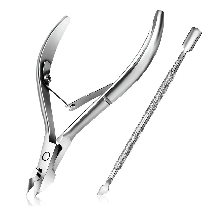 Easkep Cuticle Trimmer with Cuticle Pusher - Easkep Cuticle Remover Cuticle Nipper Professional Stainless Steel Cuticle Cutter Clipper Pedicure Manicure Tools for Fingernails and Toenails (D501-Silver) - Image 1
