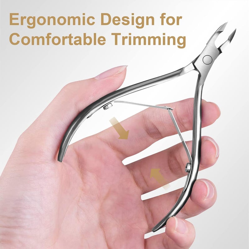 Easkep Cuticle Trimmer with Cuticle Pusher - Easkep Cuticle Remover Cuticle Nipper Professional Stainless Steel Cuticle Cutter Clipper Pedicure Manicure Tools for Fingernails and Toenails (D501-Silver) - Image 4