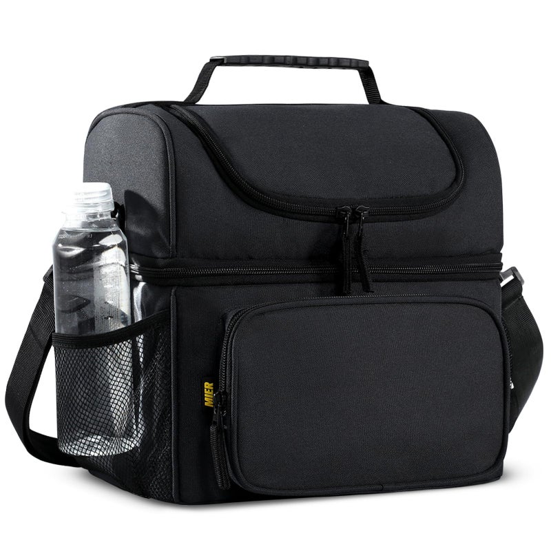 MIER Mens Insulated Lunch Box Dual Compartment Large Lunch Bag Coolers with Shoulder Strap for Men Women Adult to Office Work Picnic Travel Outdoors Black