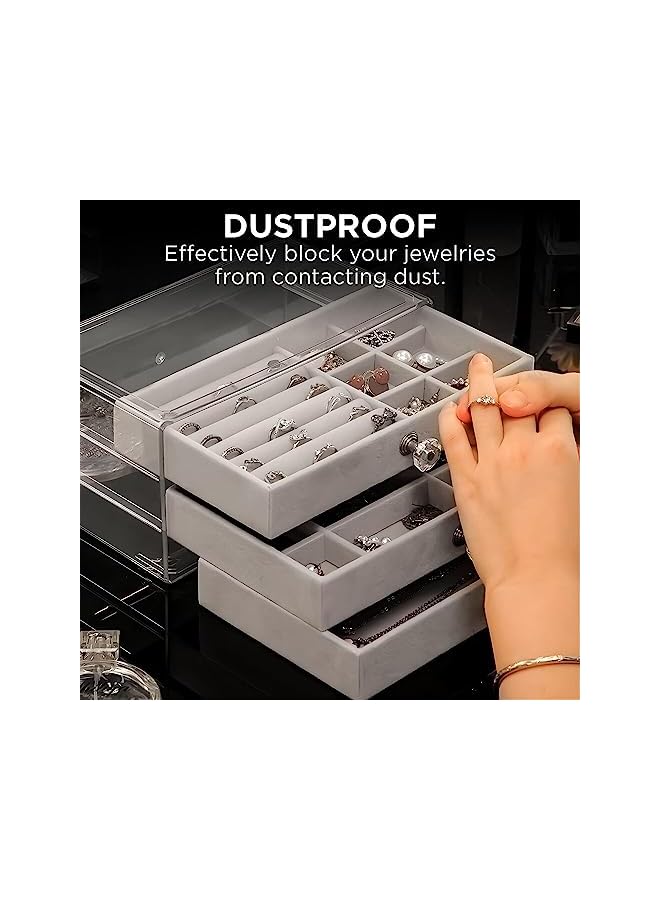 IAF Box Organizer with 3 Drawers, Organizer for Earring Bangle Bracelet Necklace and Rings Storage Clear Acrylic Jewelry case with 3 Drawers for Women - Image 2