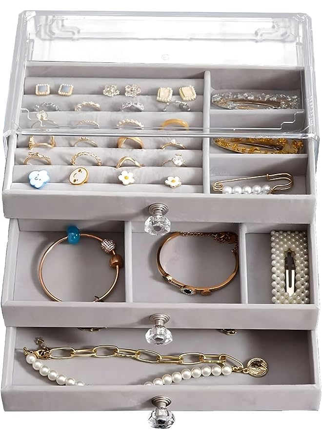 IAF Box Organizer with 3 Drawers, Organizer for Earring Bangle Bracelet Necklace and Rings Storage Clear Acrylic Jewelry case with 3 Drawers for Women - Image 1