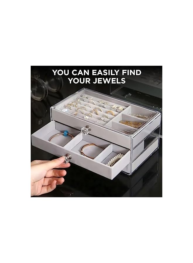 IAF Box Organizer with 3 Drawers, Organizer for Earring Bangle Bracelet Necklace and Rings Storage Clear Acrylic Jewelry case with 3 Drawers for Women - Image 3