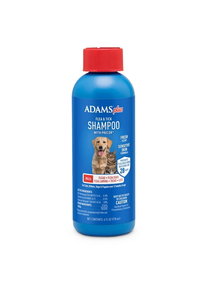 ADAMS Adams Plus Flea & Tick Shampoo with Precor for Cats, Kittens, Dogs & Puppies Over 12 Weeks Of Age |Sensitive Skin Flea Treatment for Dogs & Cats |Kills Adult Fleas, Flea Eggs, Ticks, and Lice |6 Oz  - Image 1