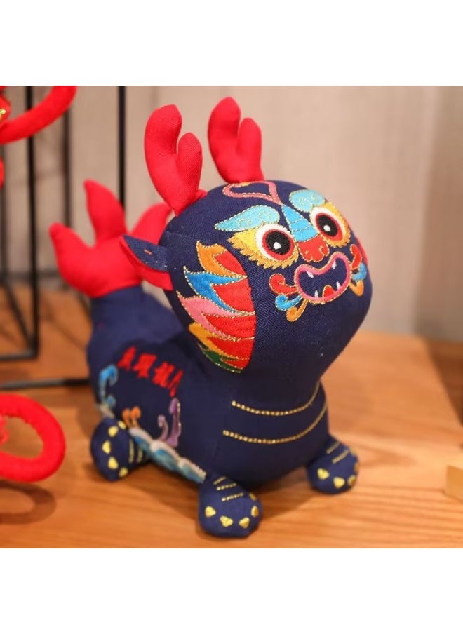 Lucky Dragon Year Plush Toy Doll Zodiac Series Company Event Gift Stock Available Soft PP Cotton Filled Animal Figurine-Color:Guochao Wufulong-Blue-Height:20cm  - Image 1