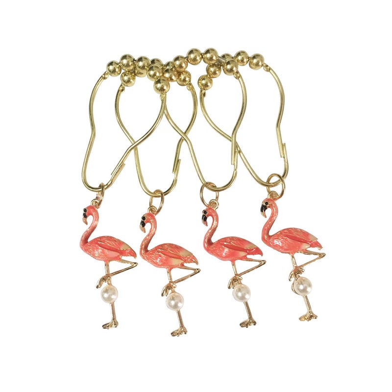 ZILucky Set of 12 Flamingo Shower Curtain Hooks Decorative Home Bathroom Stainless Steel Rustproof Shower Curtain Rings Decor Accessories Flamingo