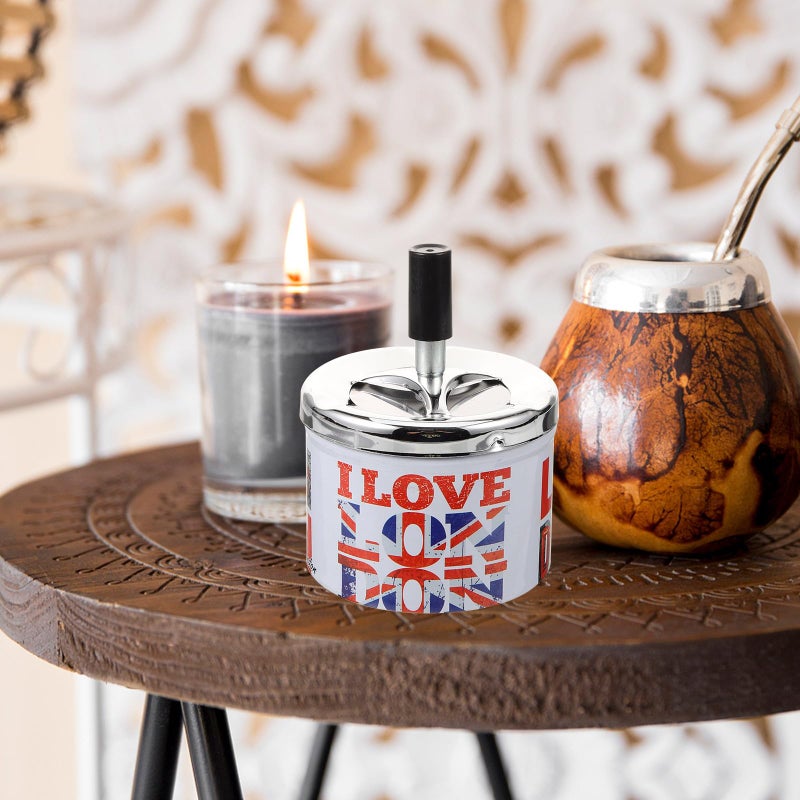 Metal Windproof Ashtray With Lid Automatic Extinguishing Smokeless For Home Office - Image 5