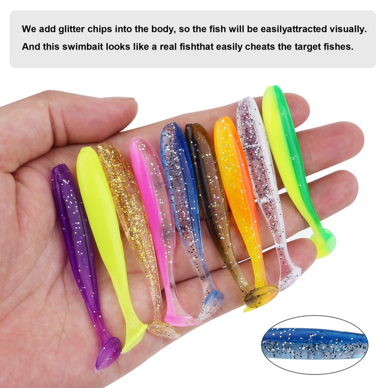 QEEGO Soft Fishing Luresï¼Œ90pcs Fishing Soft Plastic Lures and 5pcs Fishhook,Paddle Tail Swimbaits Soft Plastic Lures Kit for Bass Trout Walleye Crappie - Image 3