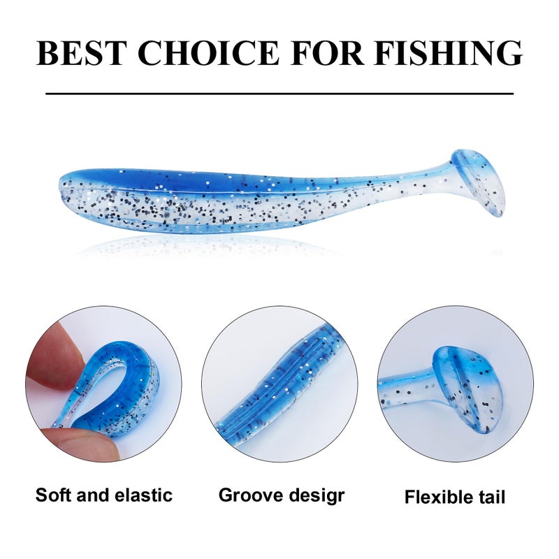 QEEGO Soft Fishing Luresï¼Œ90pcs Fishing Soft Plastic Lures and 5pcs Fishhook,Paddle Tail Swimbaits Soft Plastic Lures Kit for Bass Trout Walleye Crappie - Image 4